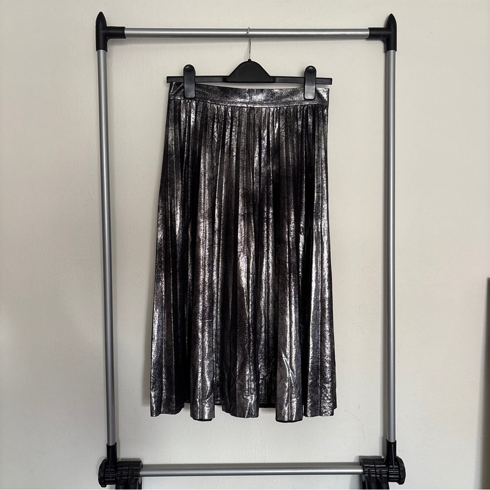 Zara Pleated Accordion Metallic Silver Skirt Womens Size S